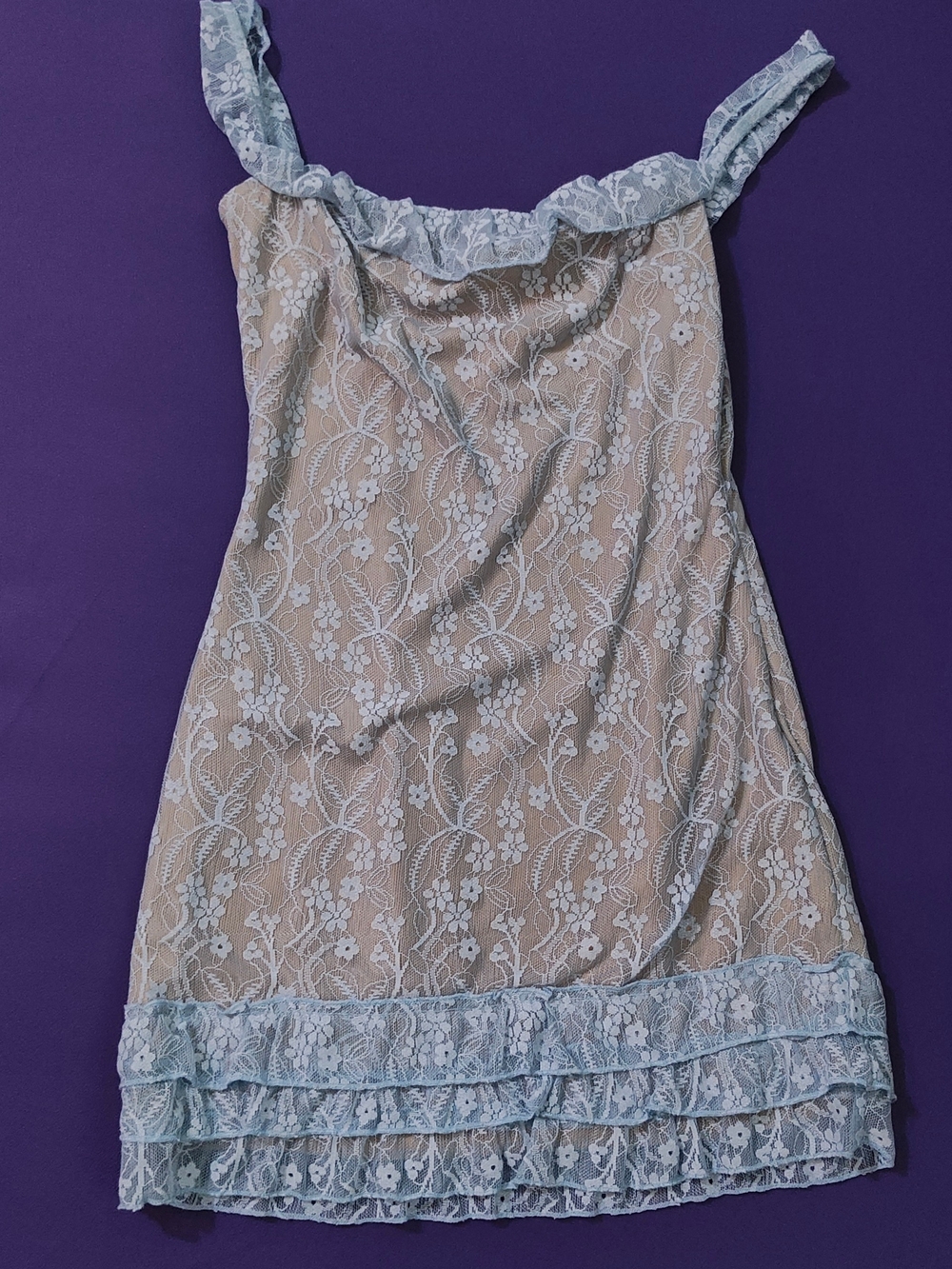 Edikted Light Blue Lace Mini Slip Dress